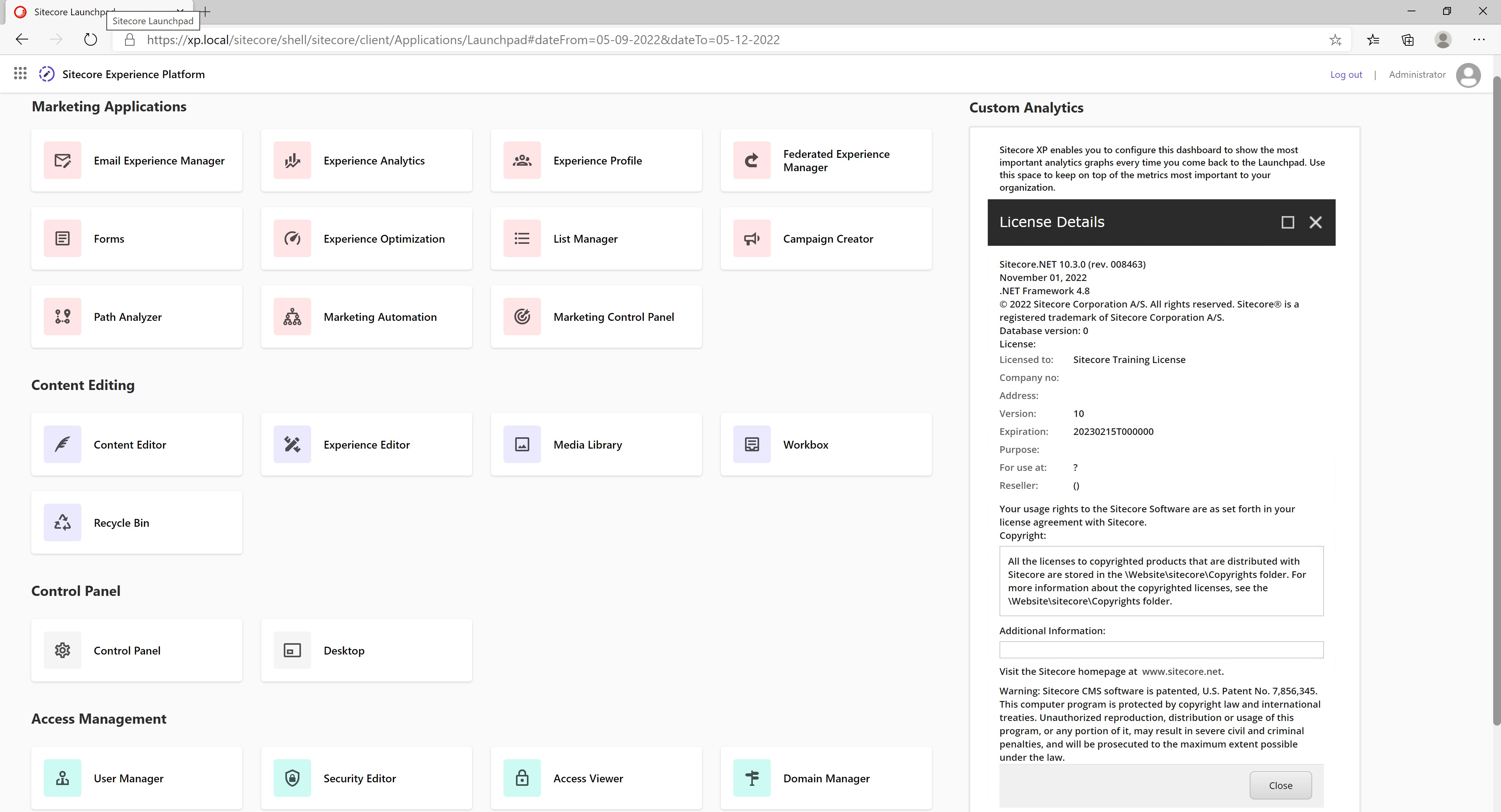 Sitecore 10.3 dashboard